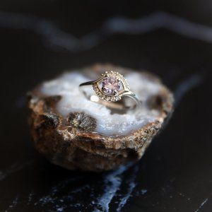 Size 9 Amethyst Color Glass and Silver Ring